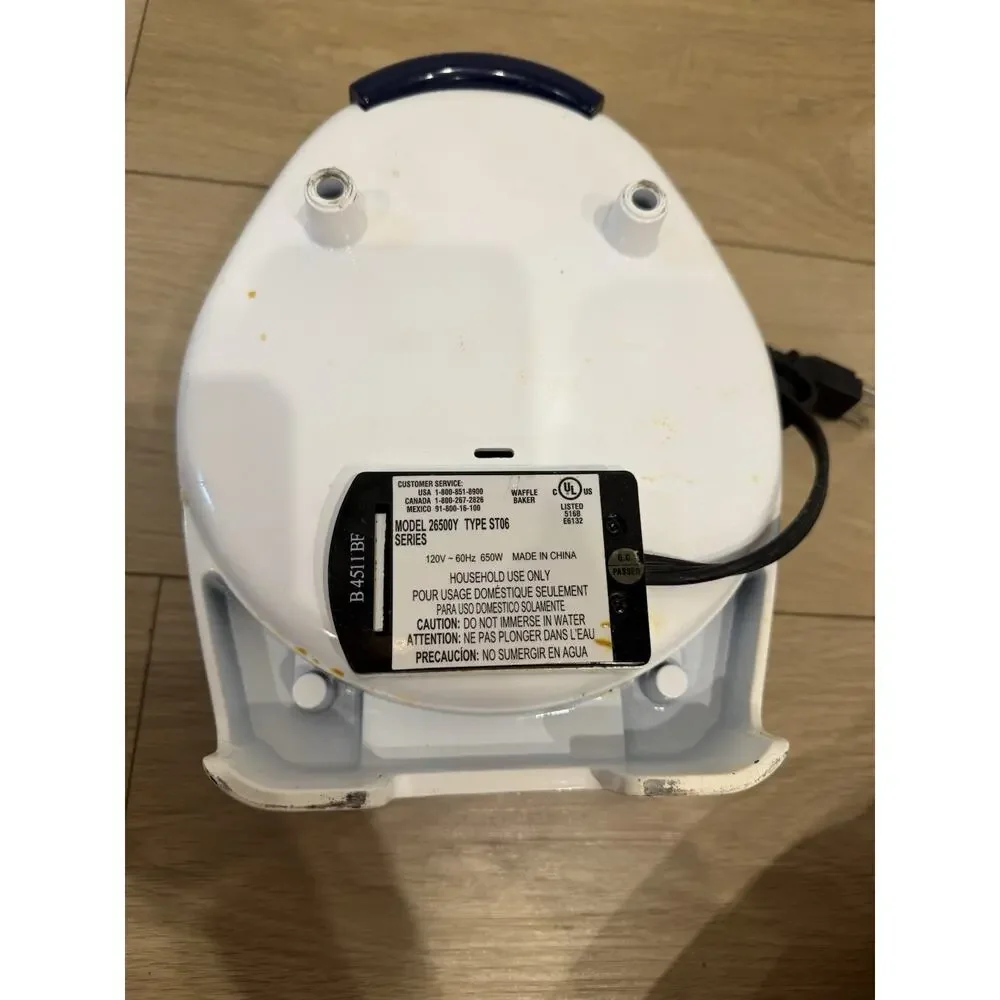 Proctor Silex Morning Baker Belgian Waffle Maker Non-Stick Blue White 26500